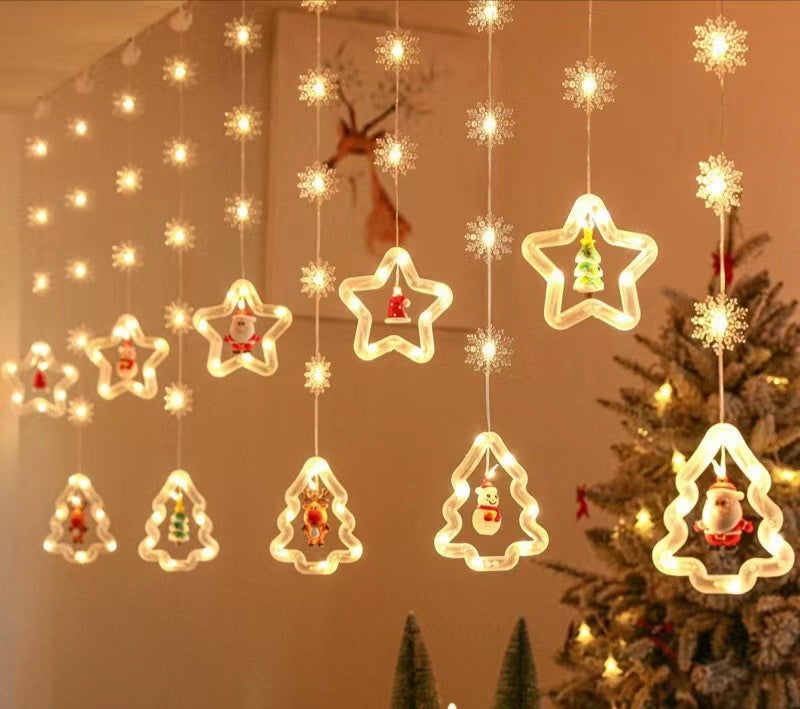 Wholesale Christmas curtain lights room atmosphere decoration star light string LED Christmas tree decoration cartoon light string