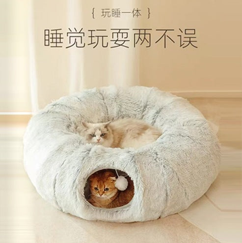 Free shipping cat tunnel plush cat bed pet cat plush warm pet bed foldable cat channel four seasons cat bed
