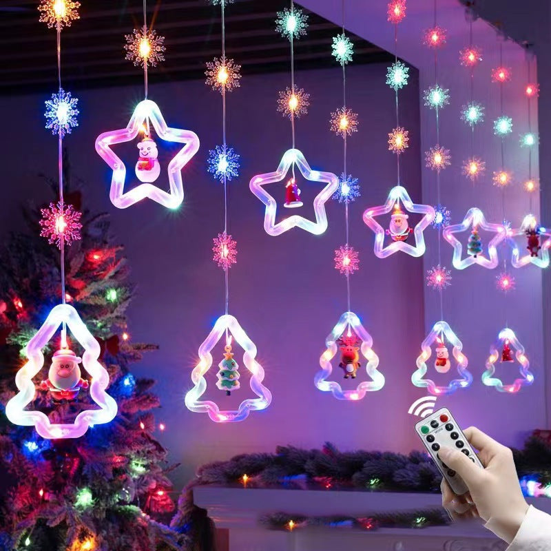 Wholesale Christmas curtain lights room atmosphere decoration star light string LED Christmas tree decoration cartoon light string