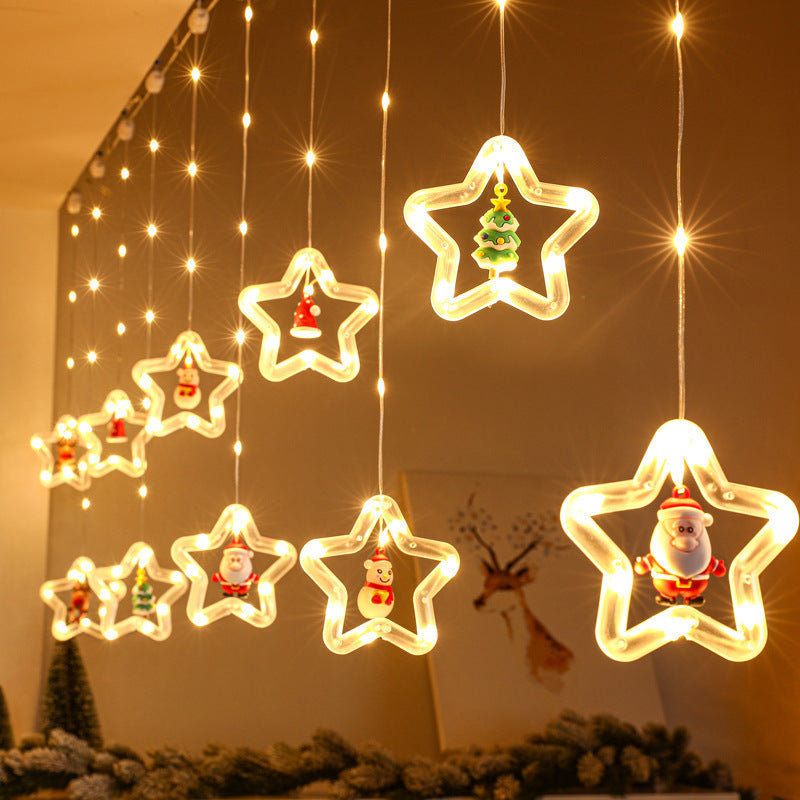 Wholesale Christmas curtain lights room atmosphere decoration star light string LED Christmas tree decoration cartoon light string