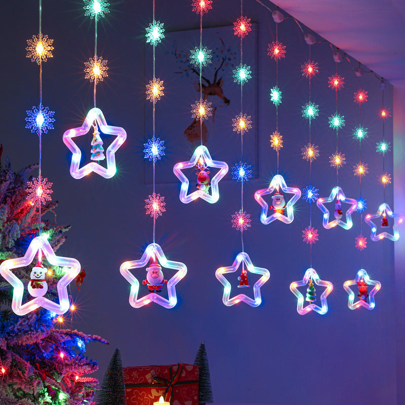 Wholesale Christmas curtain lights room atmosphere decoration star light string LED Christmas tree decoration cartoon light string