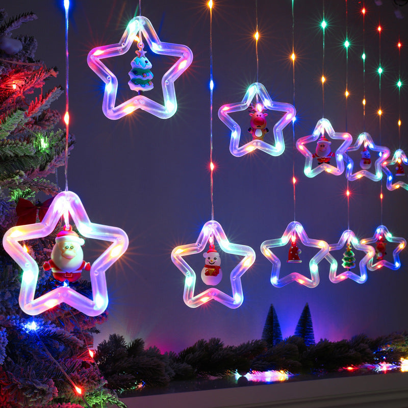 Wholesale Christmas curtain lights room atmosphere decoration star light string LED Christmas tree decoration cartoon light string
