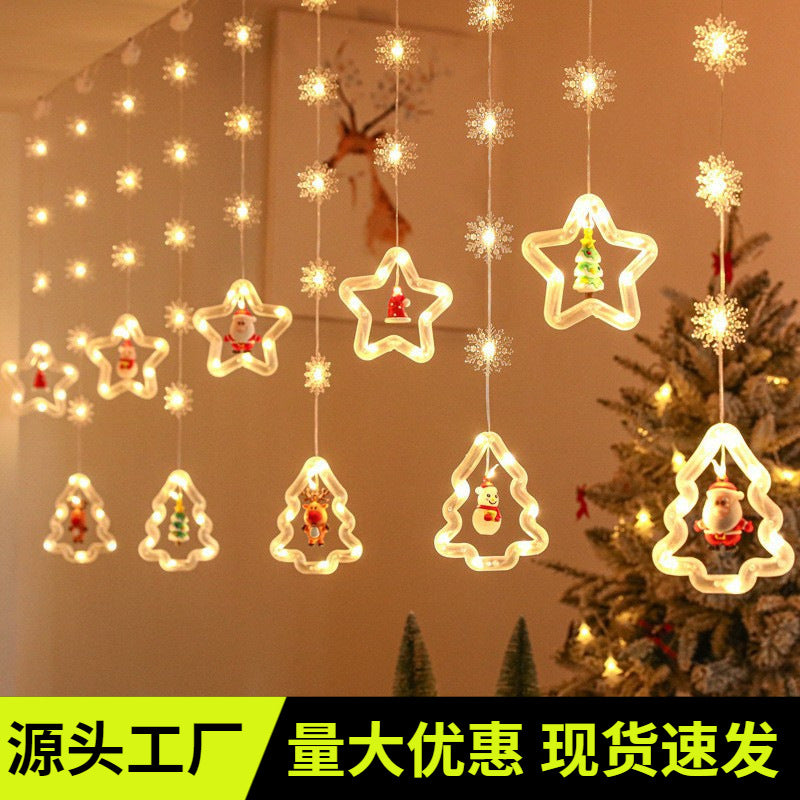 Wholesale Christmas curtain lights room atmosphere decoration star light string LED Christmas tree decoration cartoon light string