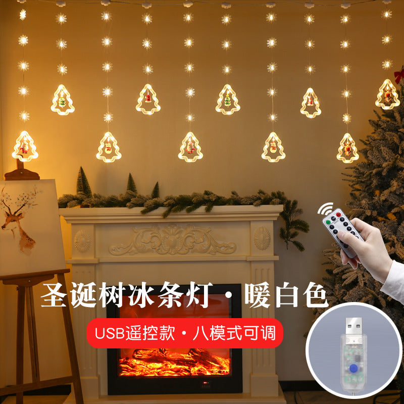 Wholesale Christmas curtain lights room atmosphere decoration star light string LED Christmas tree decoration cartoon light string