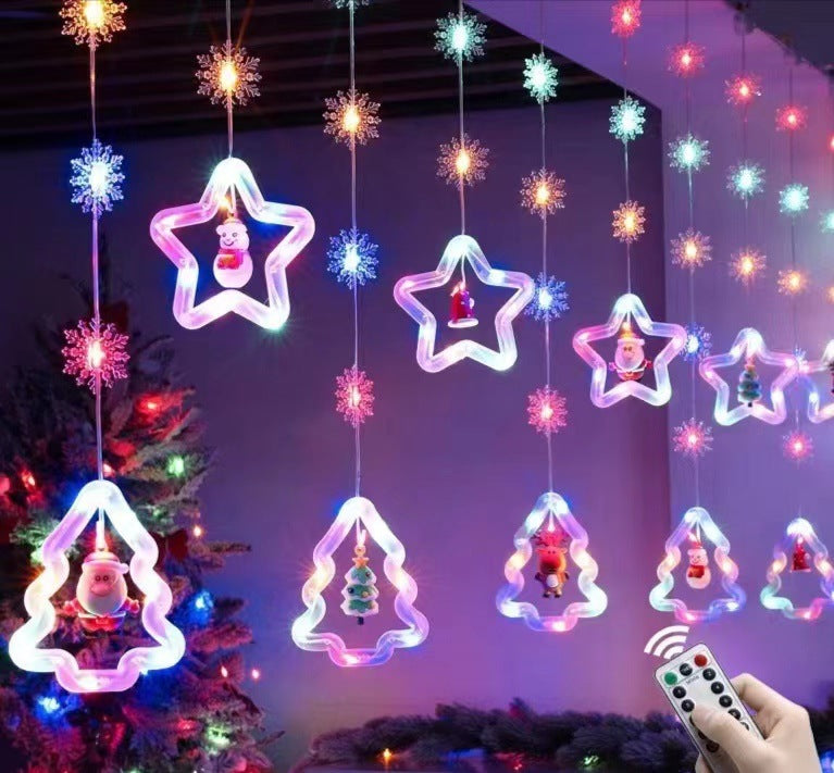 Wholesale Christmas curtain lights room atmosphere decoration star light string LED Christmas tree decoration cartoon light string