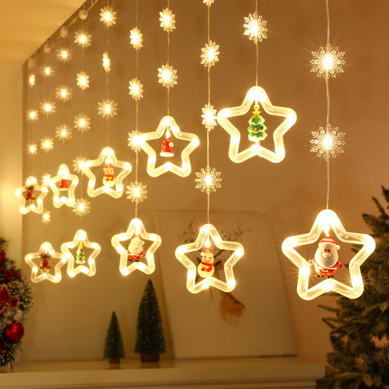 Wholesale Christmas curtain lights room atmosphere decoration star light string LED Christmas tree decoration cartoon light string